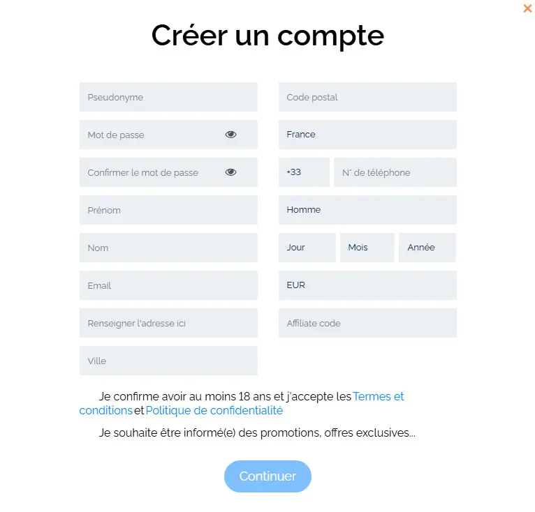 Processus d'inscription EUROPA777 CASINO